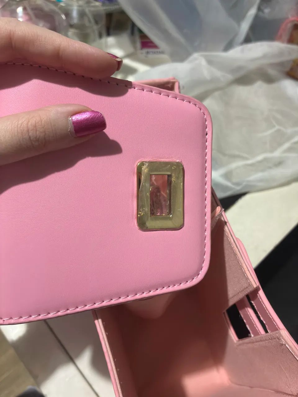 Bolsa rosa com divisória para garrafa grande nova - Foto 2