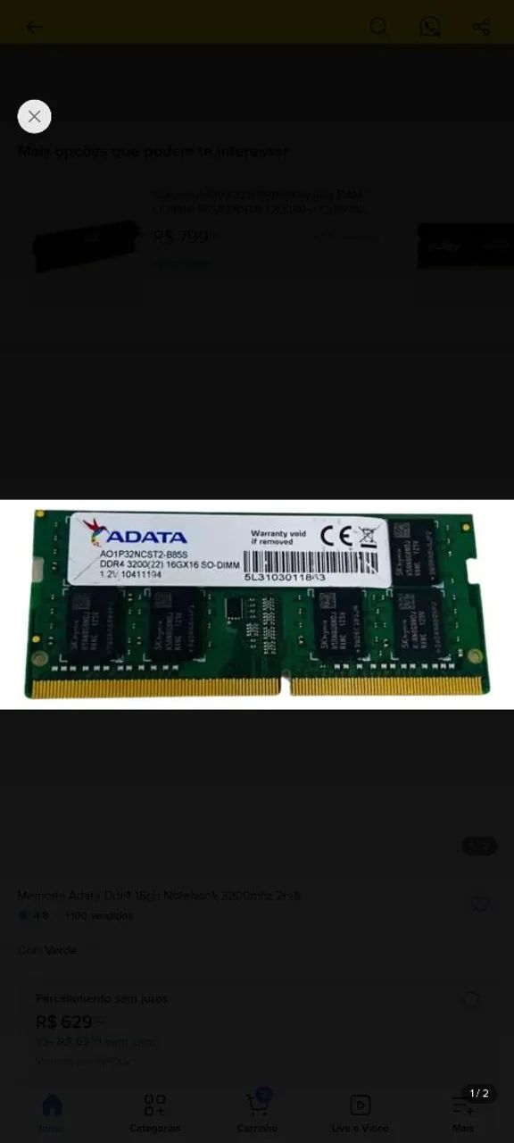 Memória ddr4 16 gigas