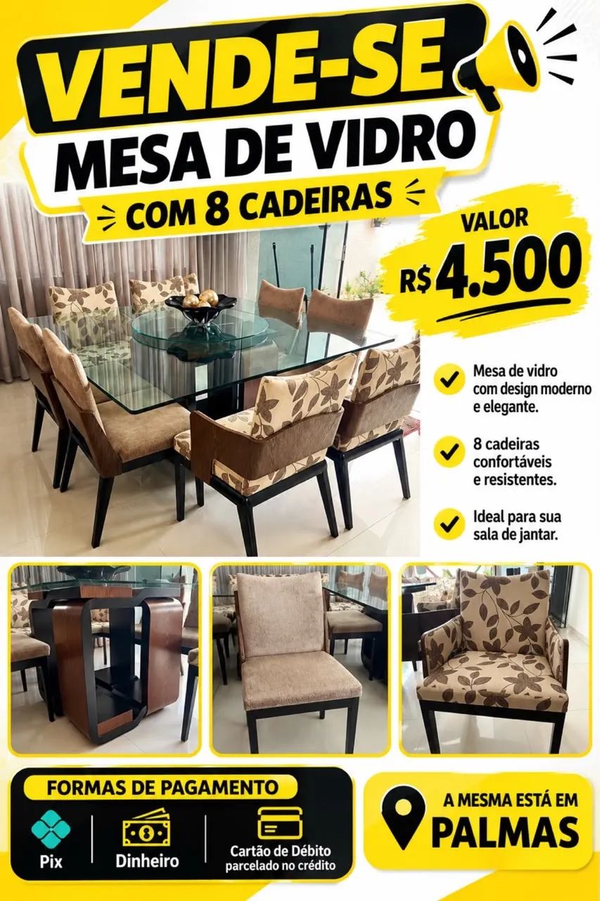 Mesa de vidro 8 cadeiras