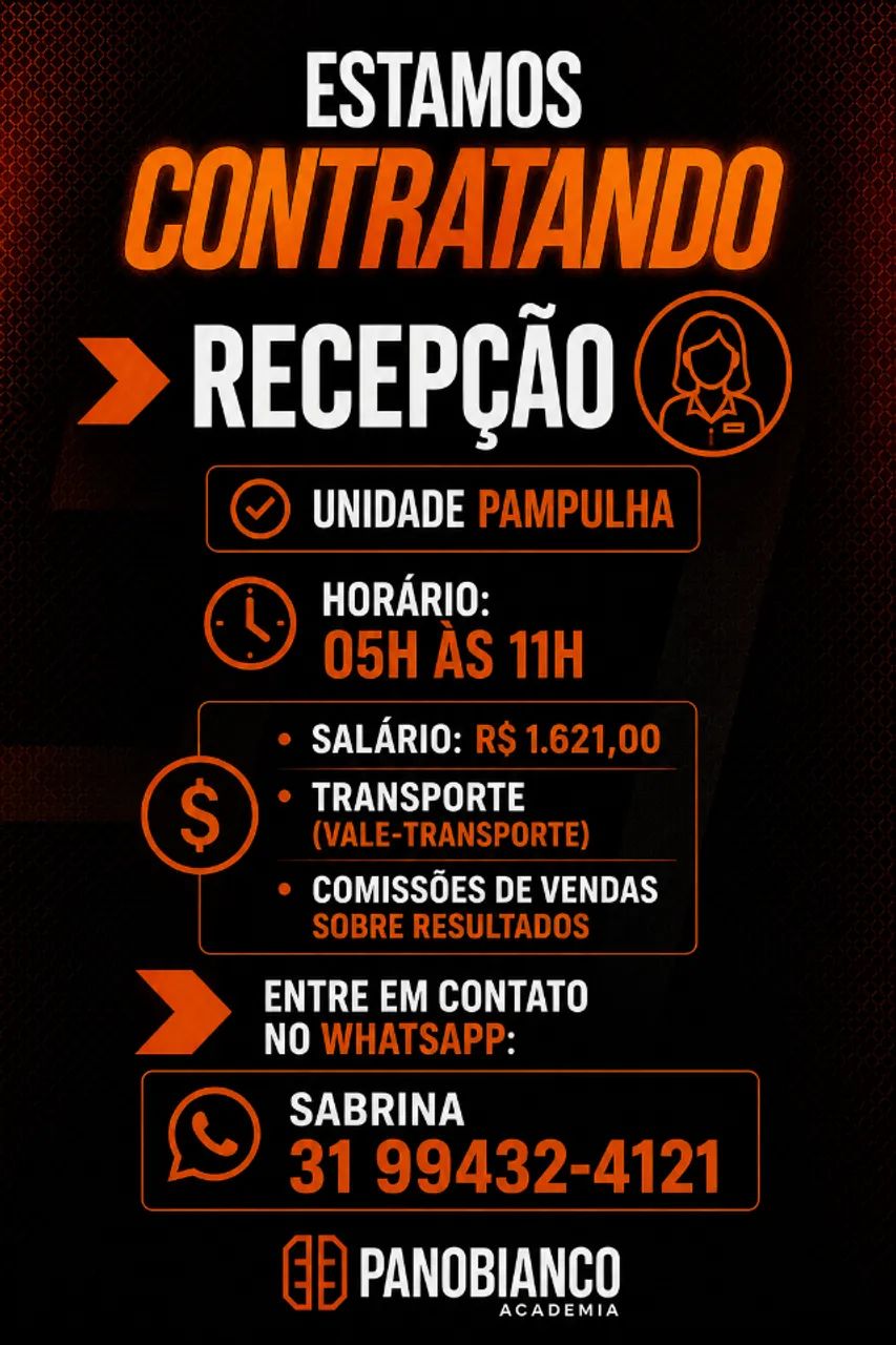 VAGA RECEPÇÃO ACADEMIA