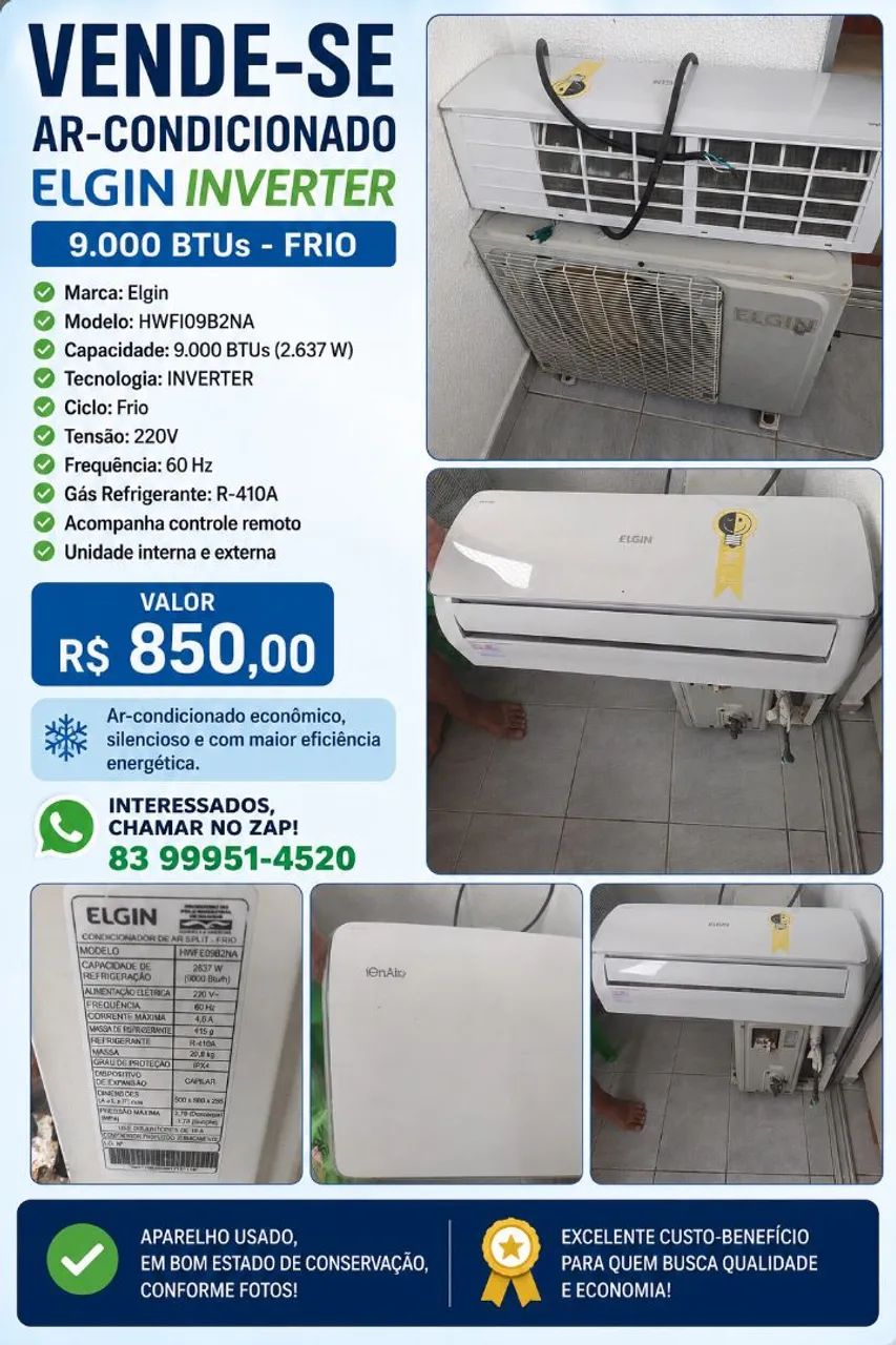 Ar condicionado 9000 BTUS Elgin 