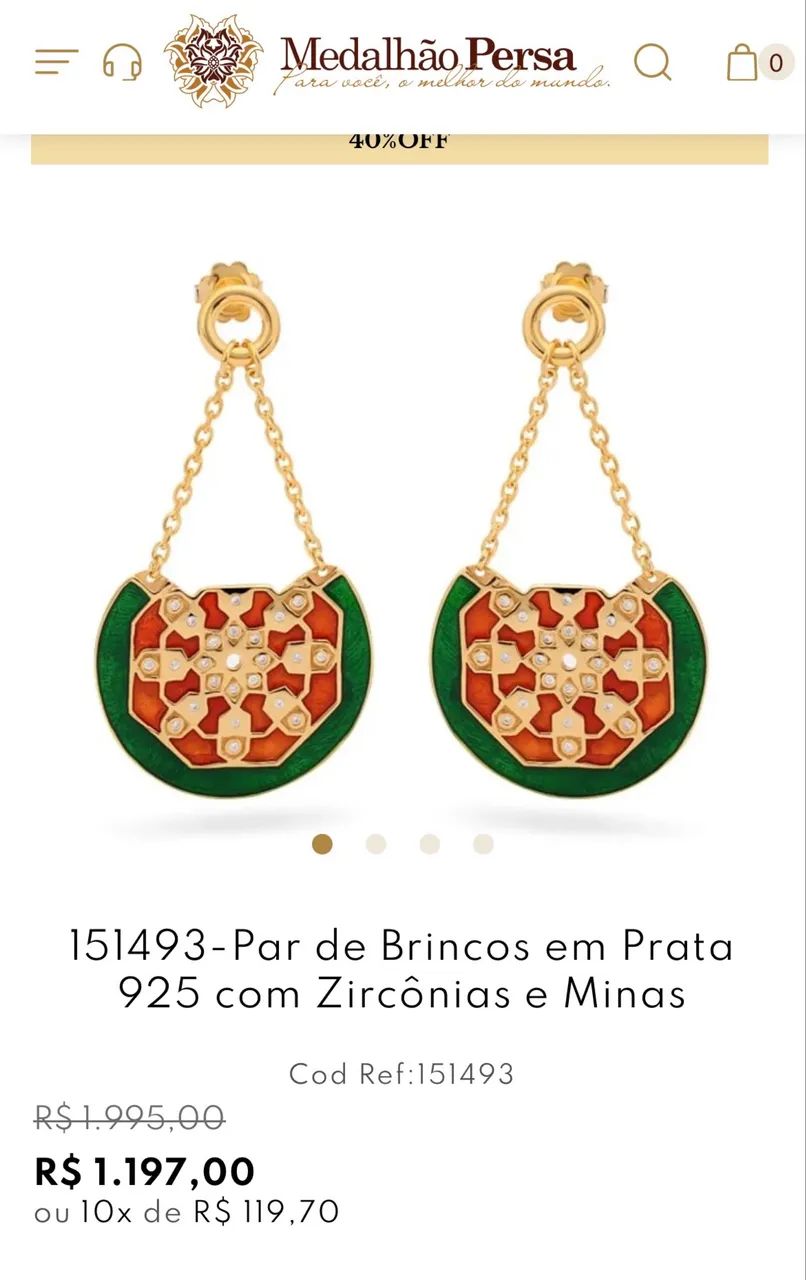 Par de brincos em Prata 925 com Zircônias e Minas - Medalhão Persa (leia a descrição!) - Foto 3