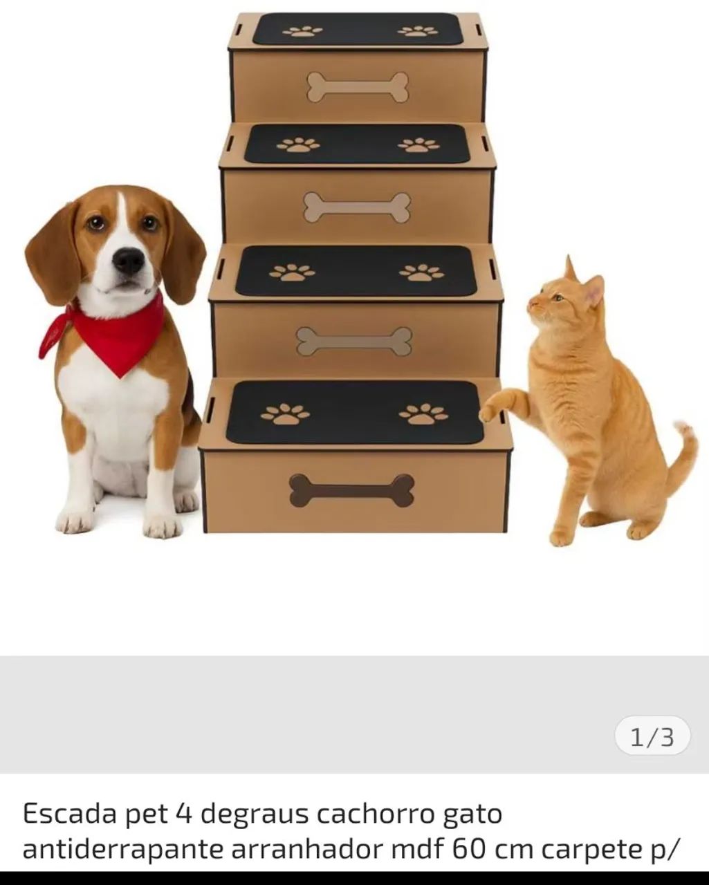Escada Pet 4 degraus gato, cachorro, 60 com com arranhador e carpete