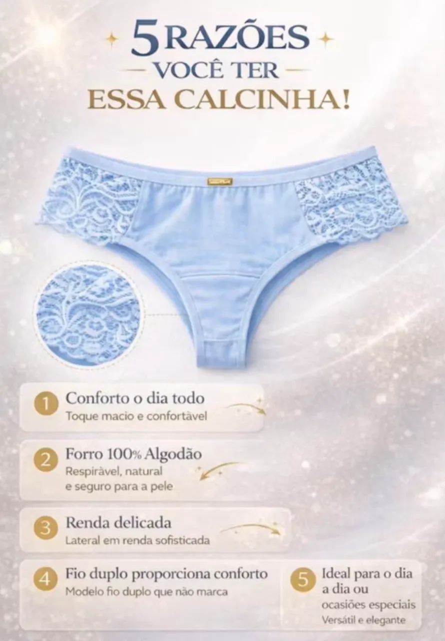 Kit 5 Calcinhas Fio Duplo Renda - Foto 2