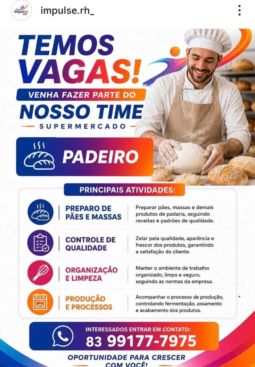 TEMOS VAGA PARA PADEIRO 