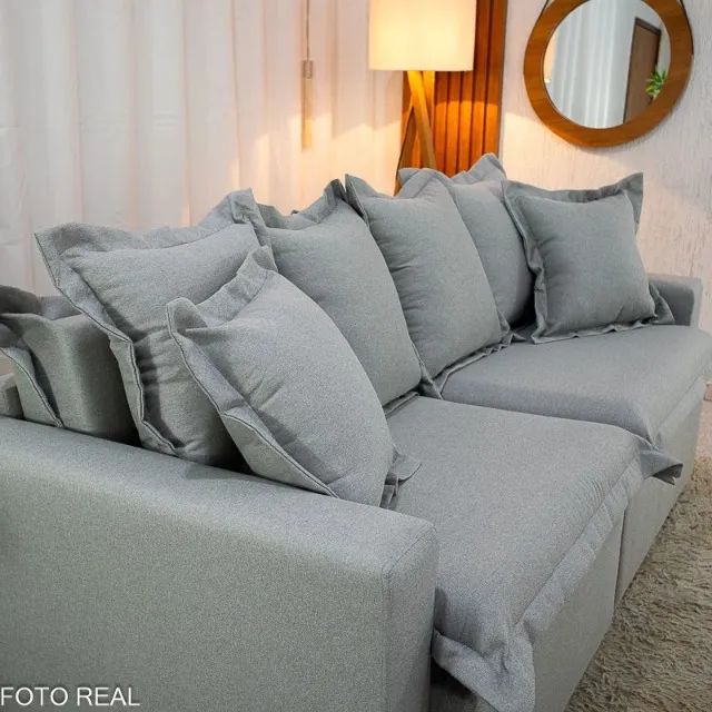 Sofá Retrátil Linho Cinza Elefante Lisboa Premium para 3 pessoas   - Foto 2