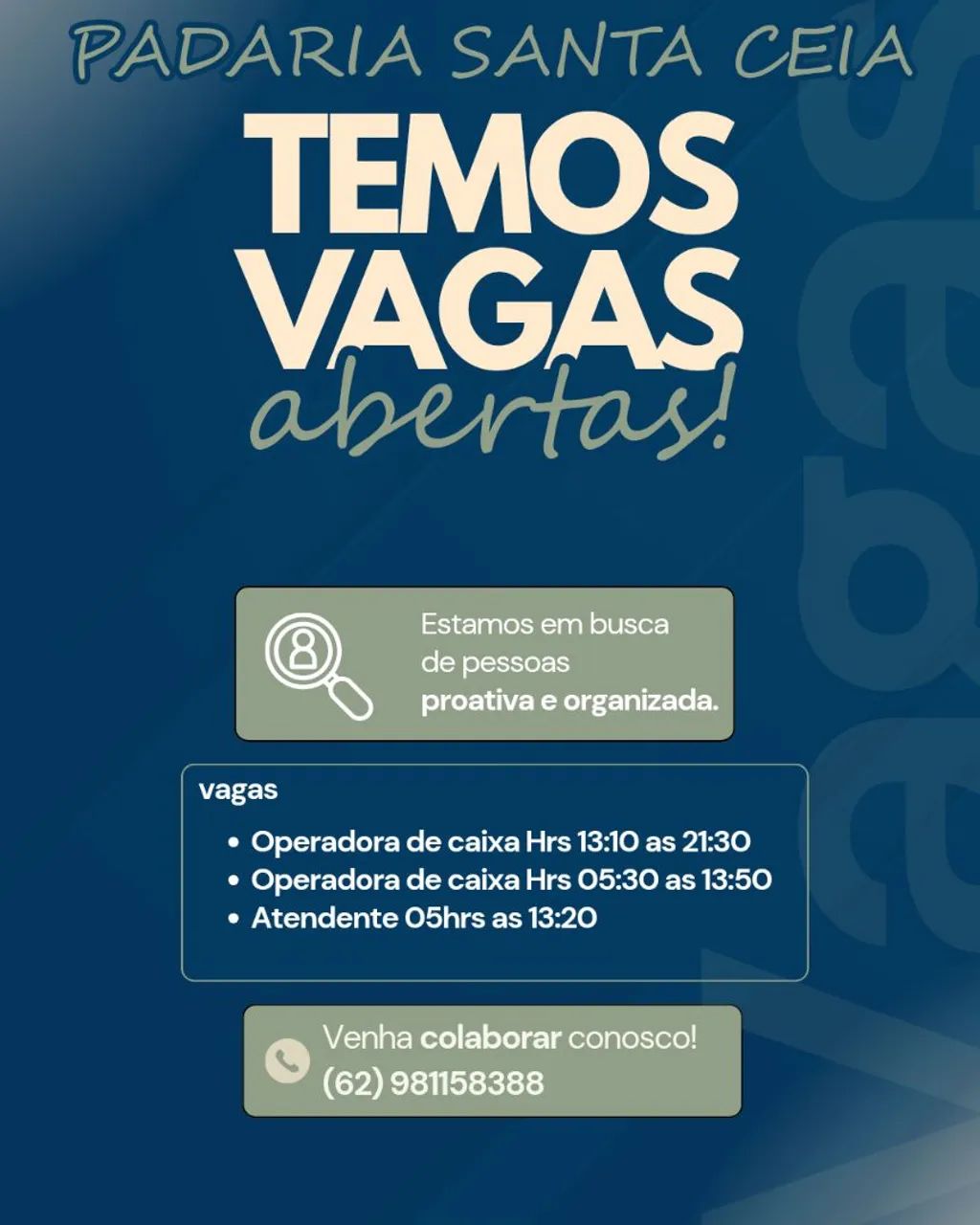 vaga de emprego padaria 