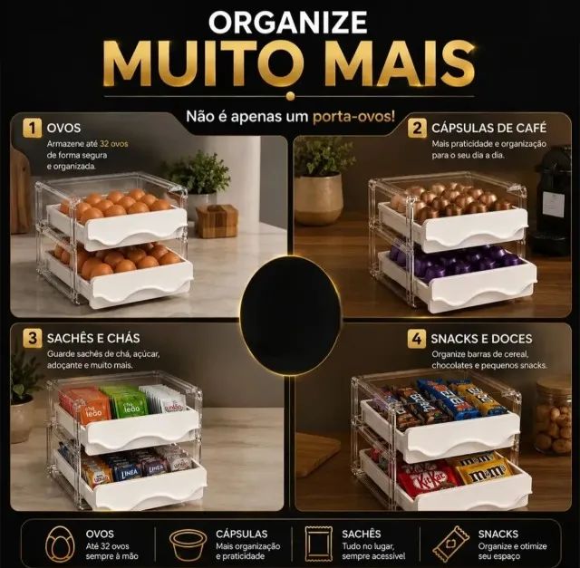 Caixa De Armazenamento De 32 Ovos De Cozinha De Duas Camadas - Foto 3