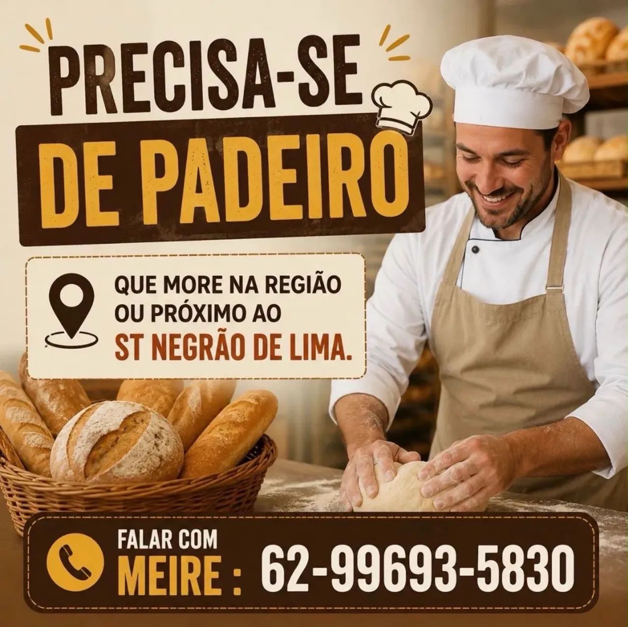 Precisa se de padeiro urgente