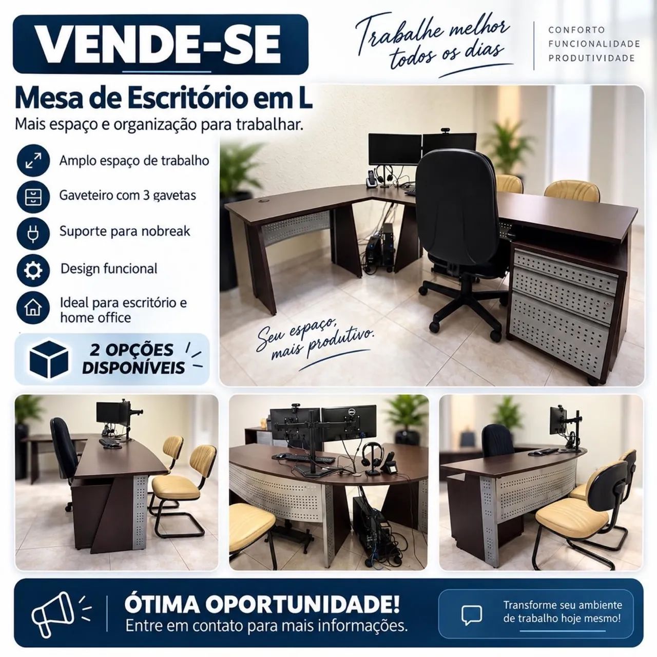 2 mesas de escritório em L