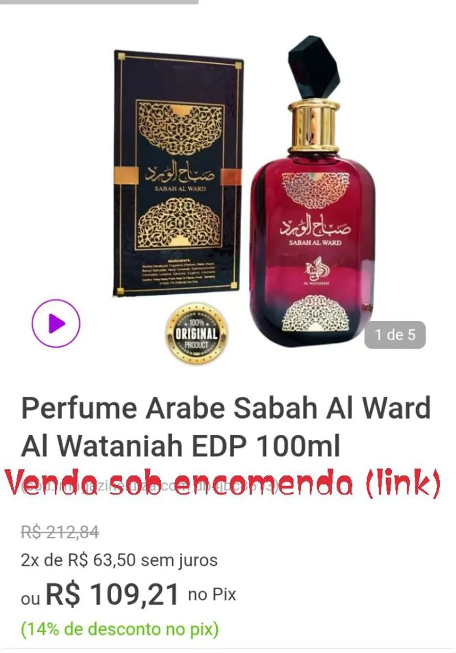 Perfume Árabe Sabah Al Ward Al Wataniah EDP 100ml 