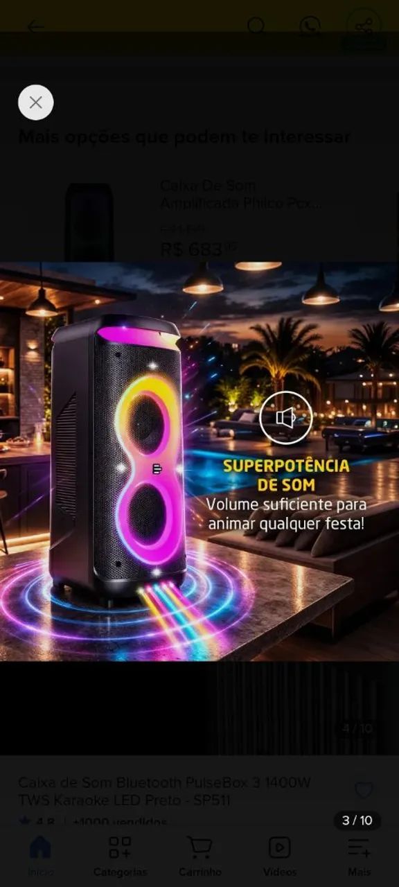 Caixa de Som Pulse 1400 watts 