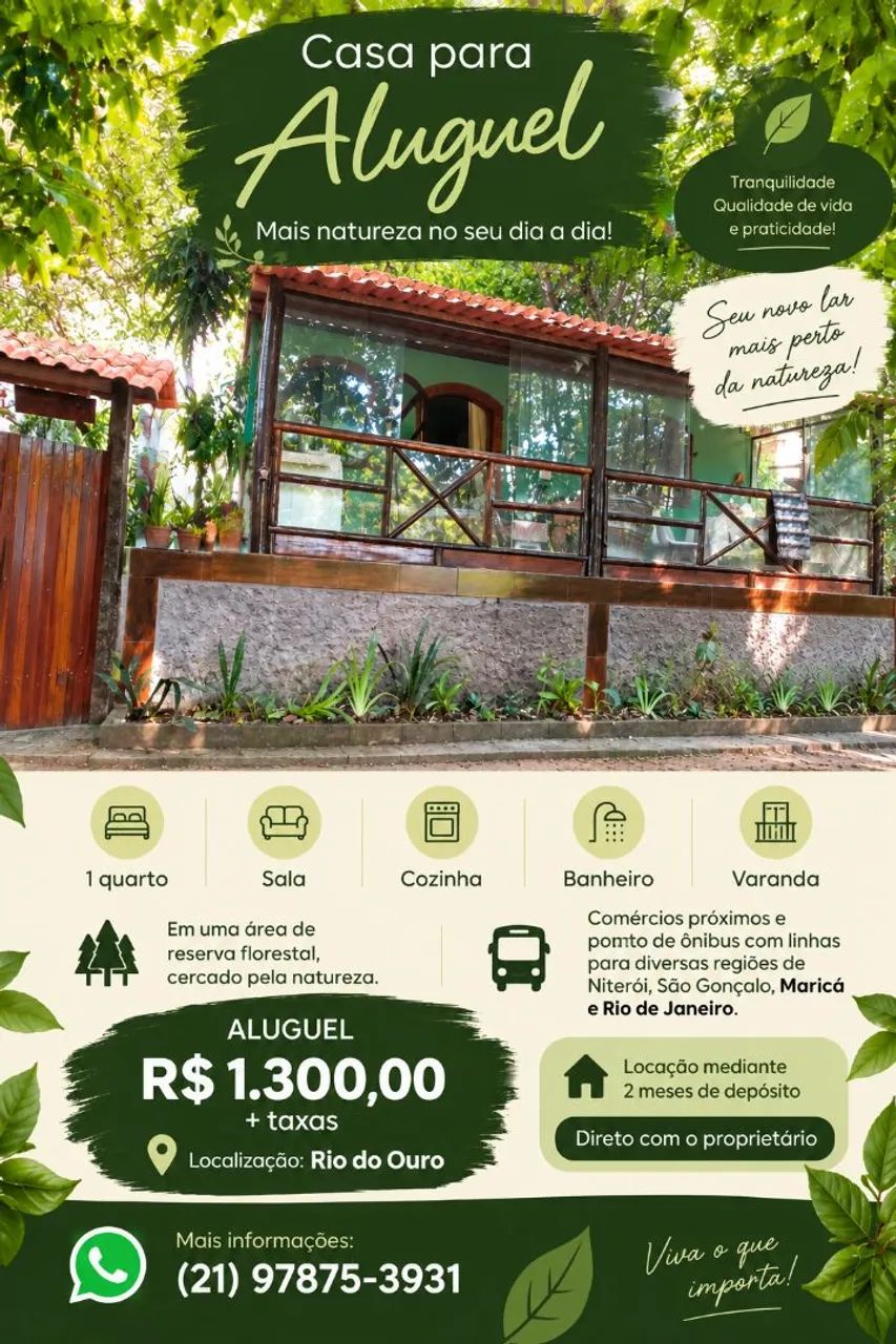 Casa 1 quarto com varanda em meio à natureza