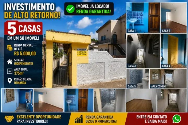 IMÓVEL DE RENDA ? 5 UNID UM ÚNICO TERRENO 375 m² Potencial de 6ª unidade após reforma