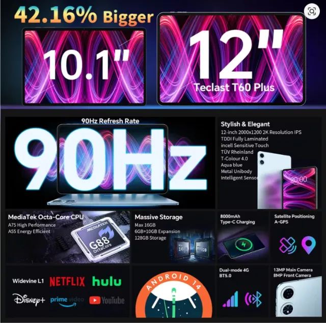 tablet teclast t60 plus 12 polegadas 6gb 128gb - Foto 4