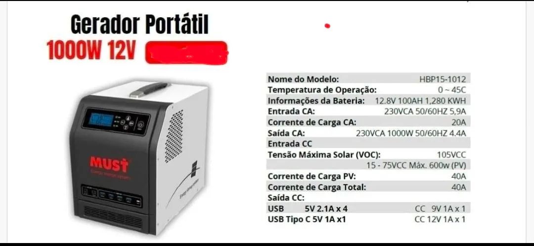 Estação geradora de Energia Solar 1000Watts Must Bluetti Ecoflow (62)9.9684_5678 - Foto 2