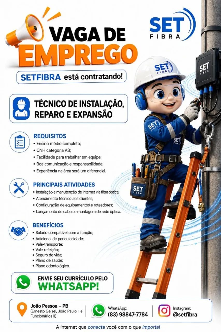 vaga pra técnico em instalação reparo e manutenção de rede de internet