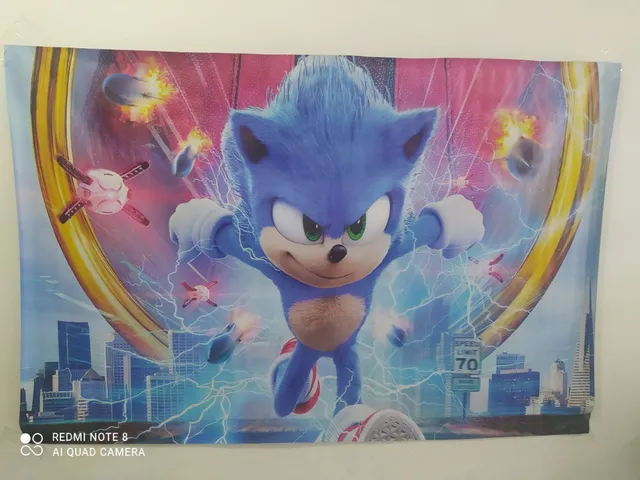 Kit Decoração Festa Sonic Filme 2 Painel Infantil e Totem