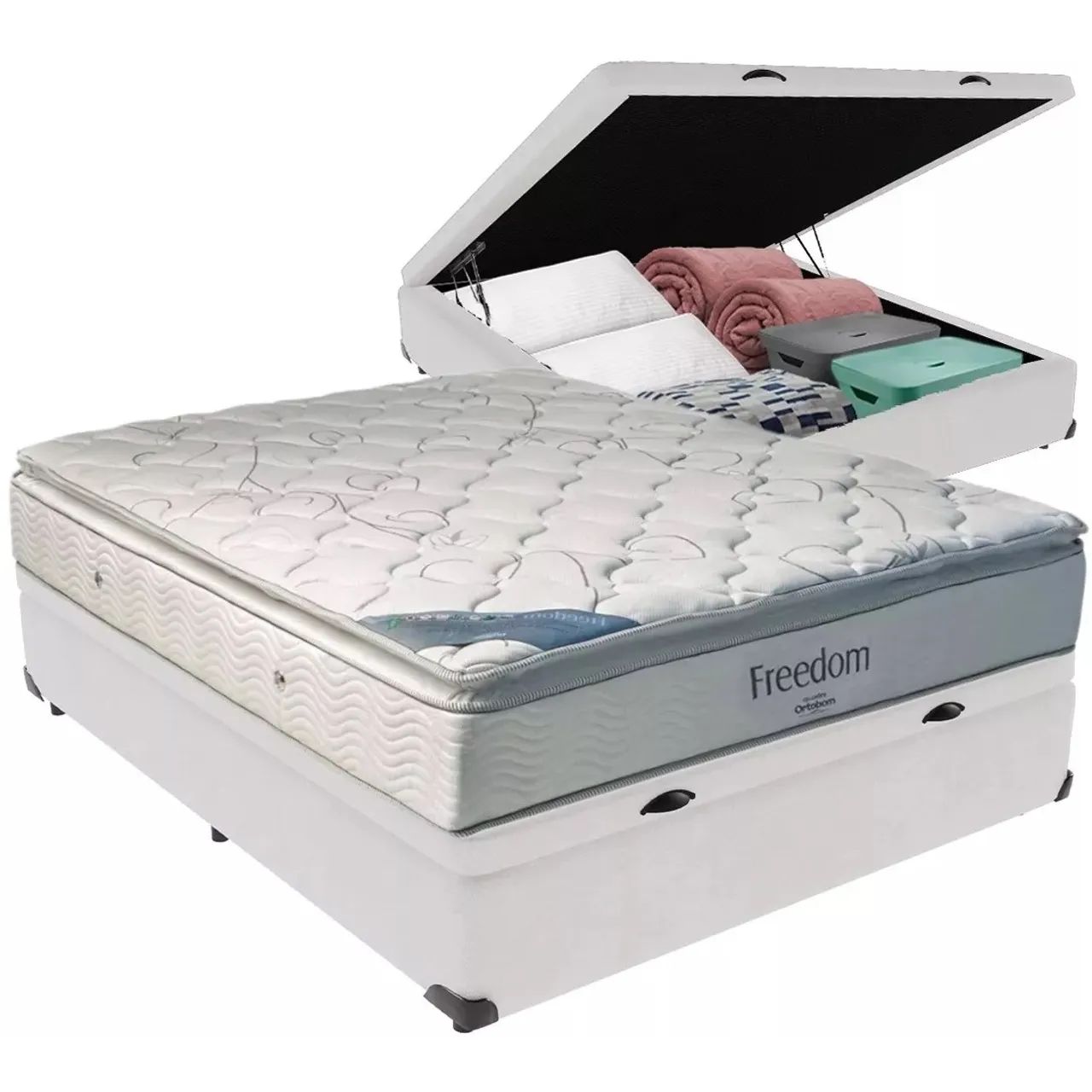 Colchão Casal D33 Freedom + Base Box Baú Blindado tty345