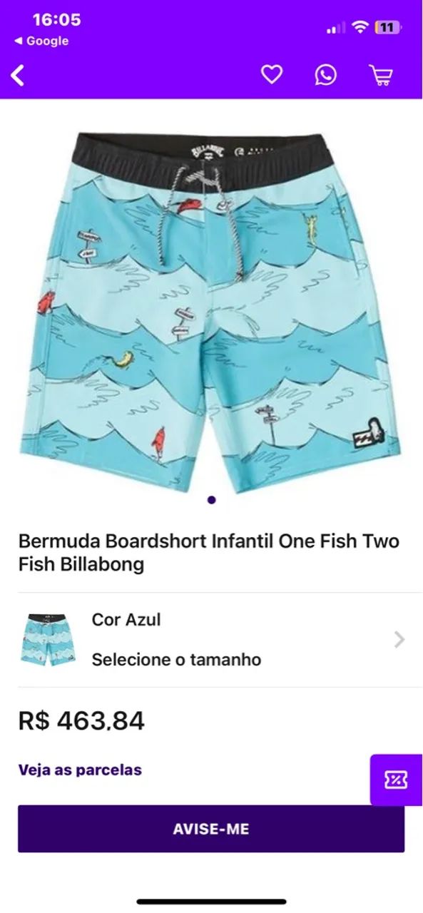 Bermuda Boardshort Infantil One Fish Two Fish Billabong
