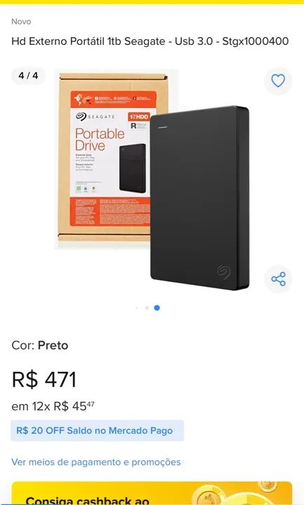 HD Externo Seagate 1TB - Novo - Foto 2