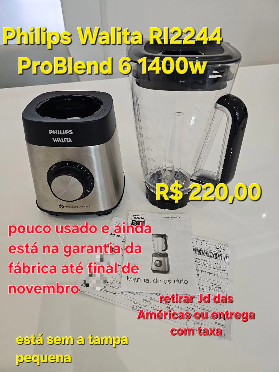 Liquidificador Philips Walita RI2244 ProBlend 1400W ainda c/ garantia de fábrica 6