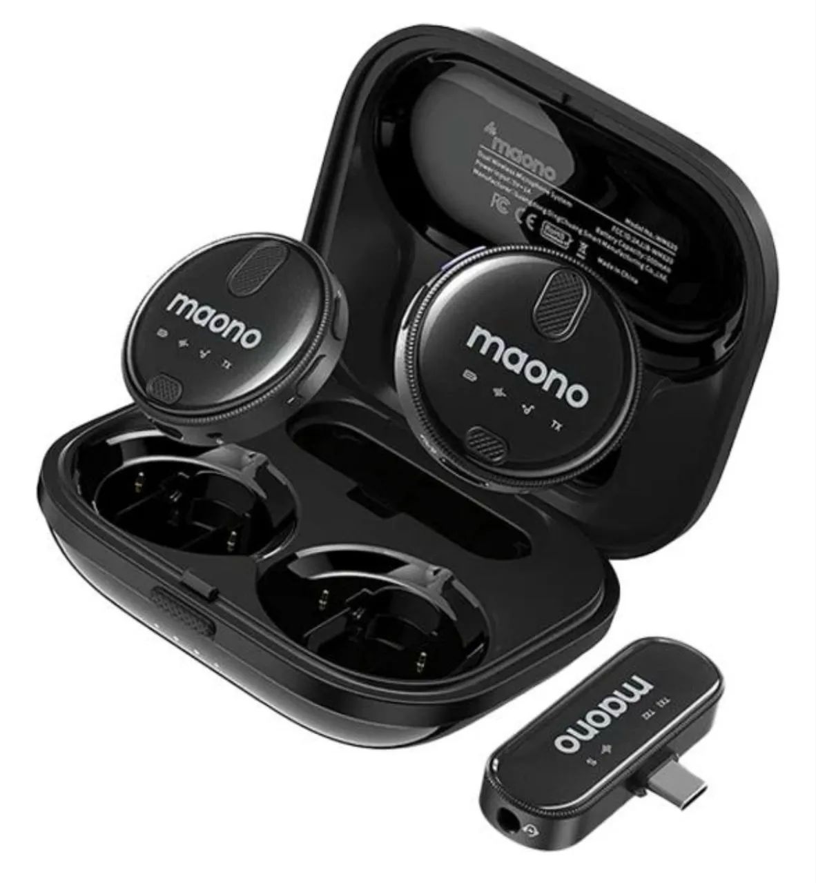 Microfone De Lapela Sem Fio Maono Wm620 Duplo Usb-c Android Preto
