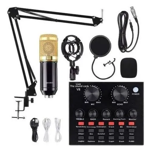 Microfone BM800 + Mesa Interface V8 com Braço Articulado - Kit Completo (novo)