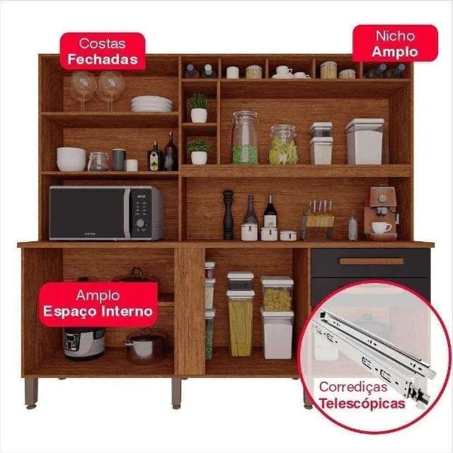 Armário De Cozinha 8 Portas 2 Gavetas Adega E Espelho Antonela (FAZEMOS ENTREGA  - Foto 3