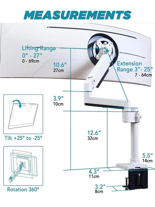 Braço de monitor triplo Branco para monitores de até 57 - Foto 2