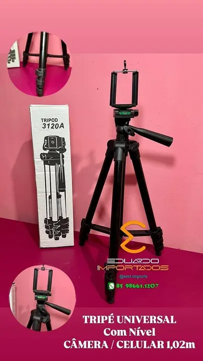 Tripé com NIVEL para Celular e Câmera 1,02m UNIVERSAL