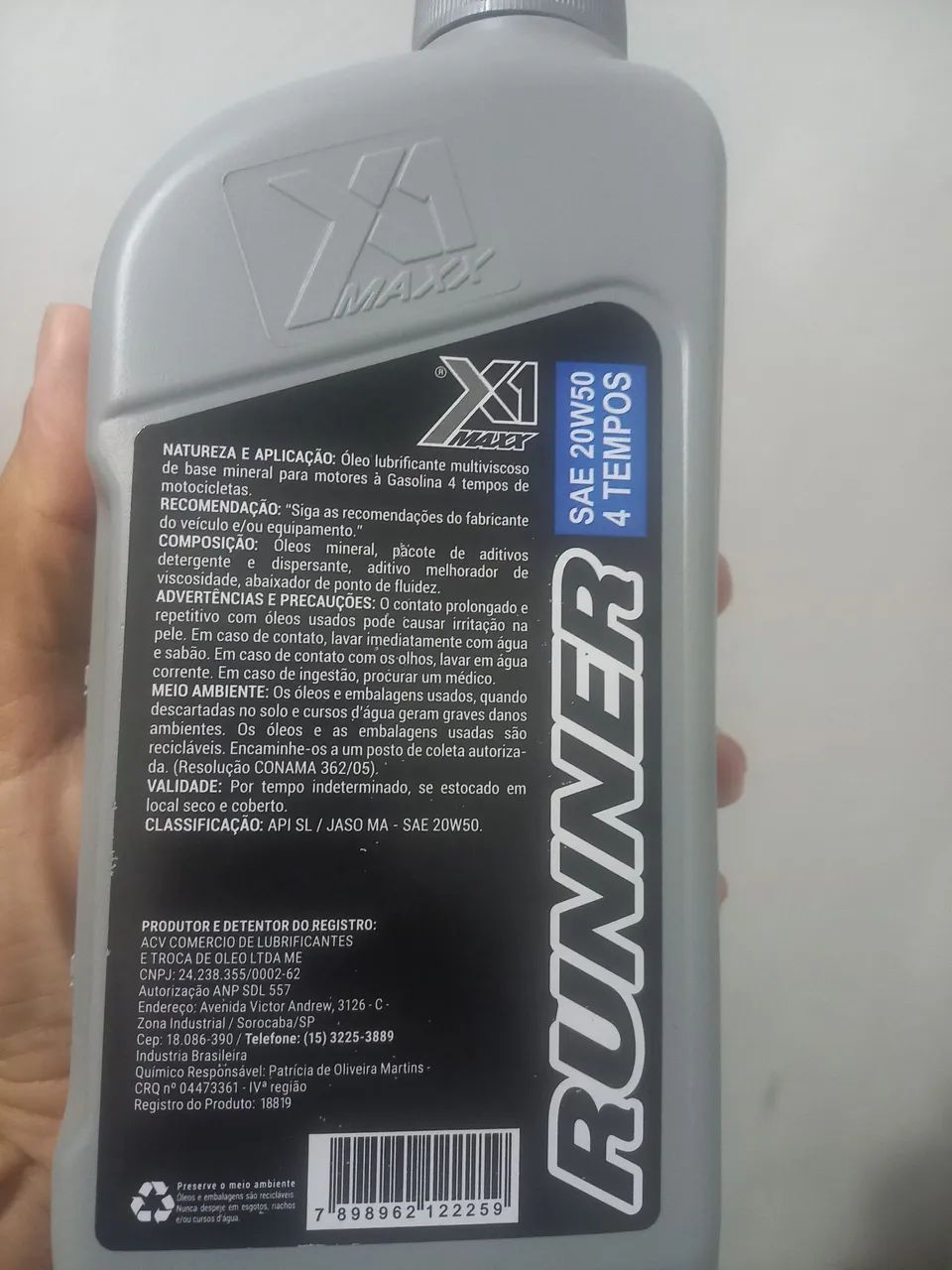 Oleo moto runner 4 tempos mineral 20/50 api SL lacrado - Foto 2