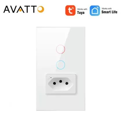 Interruptor duplo com tomada Smart, compatível com Alexa.