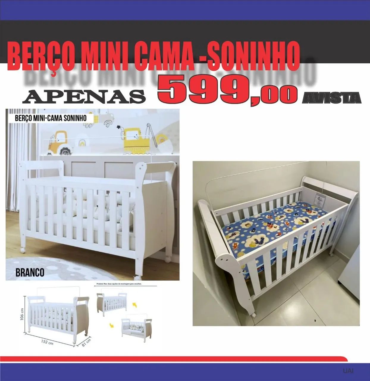 Berço Mini Cama Soninho Branco - R$599,00
