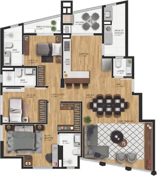Amplo apartamento andar alto vista panorâmica 3 suítes