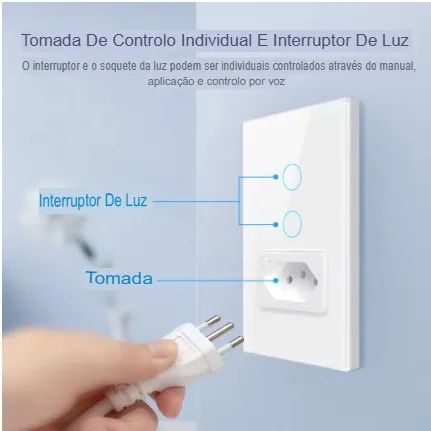 Interruptor duplo com tomada Smart, compatível com Alexa. - Foto 2