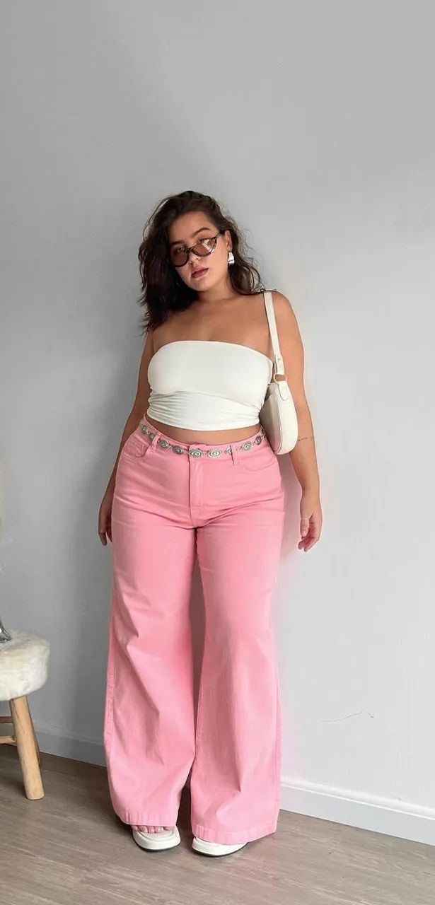 Calça wide leg rosa