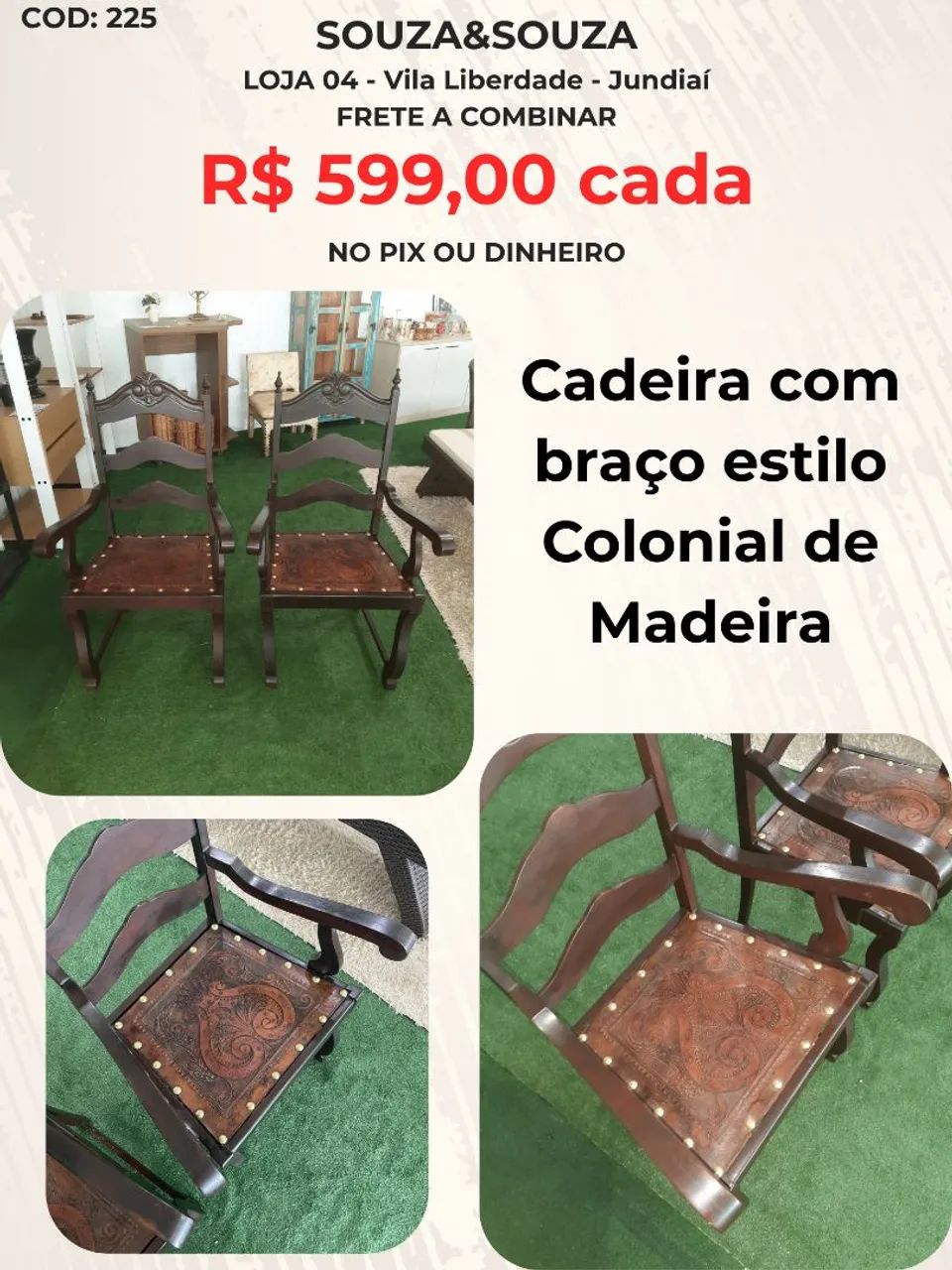 Mesa de madeira com braços 