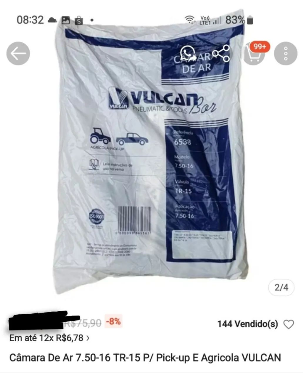 Câmera de ar para carro aro 16 nova