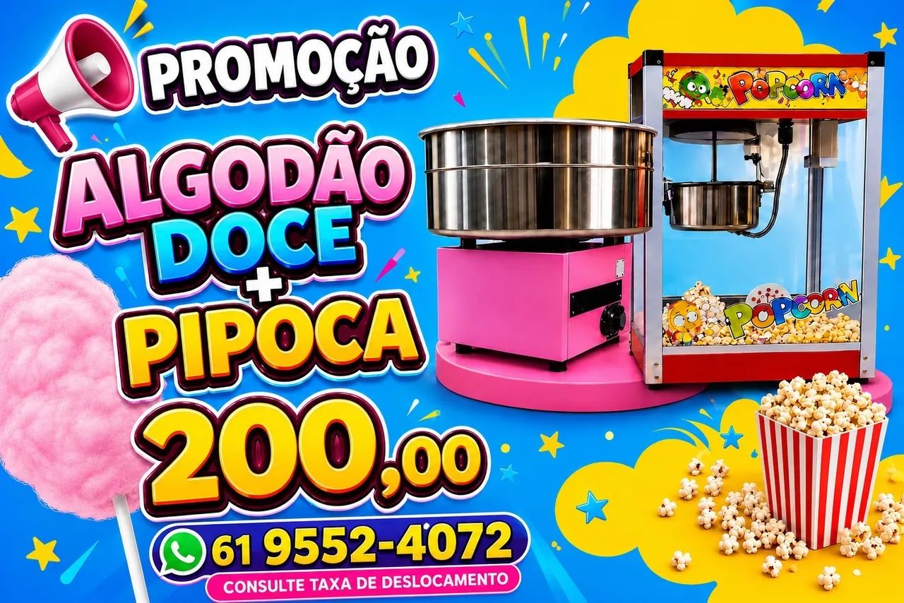 Aluguel máquina de algodão doce e pipoca 