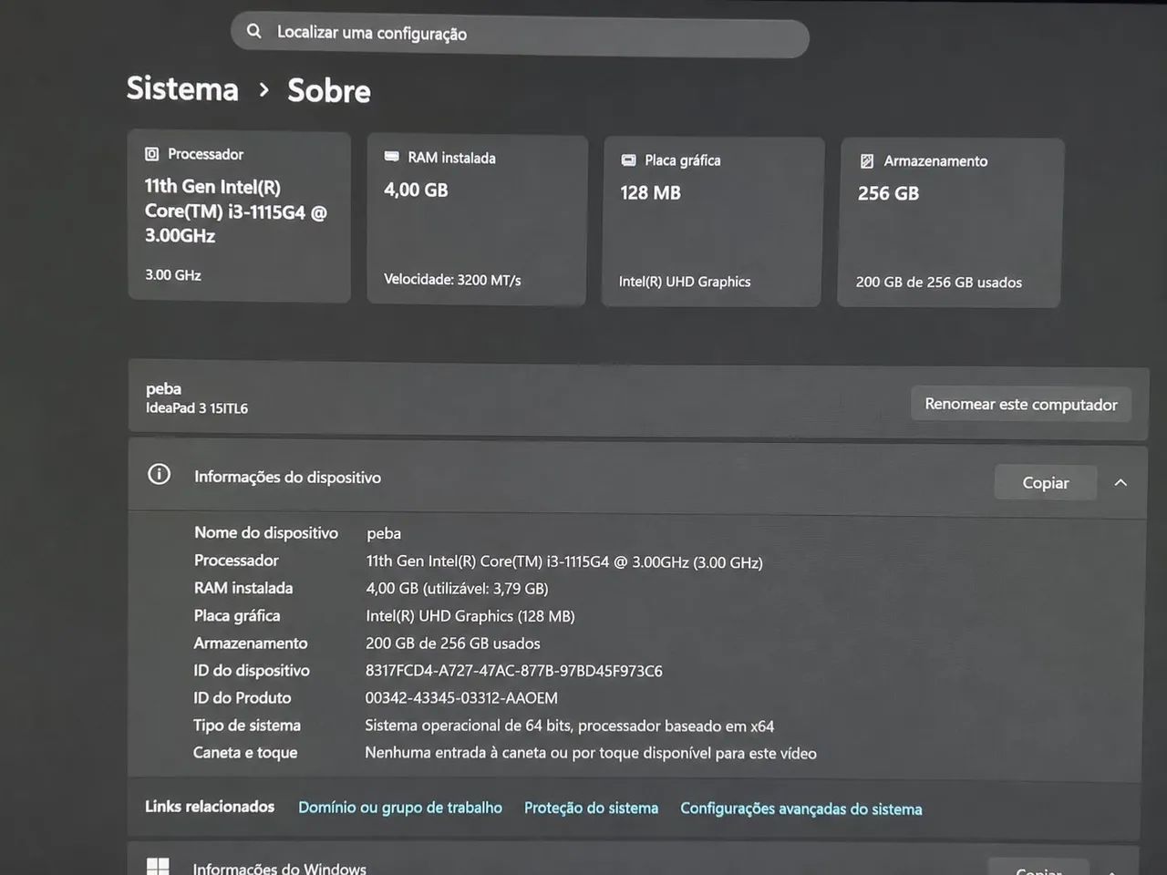 Notebook ideapad 3 15itl6