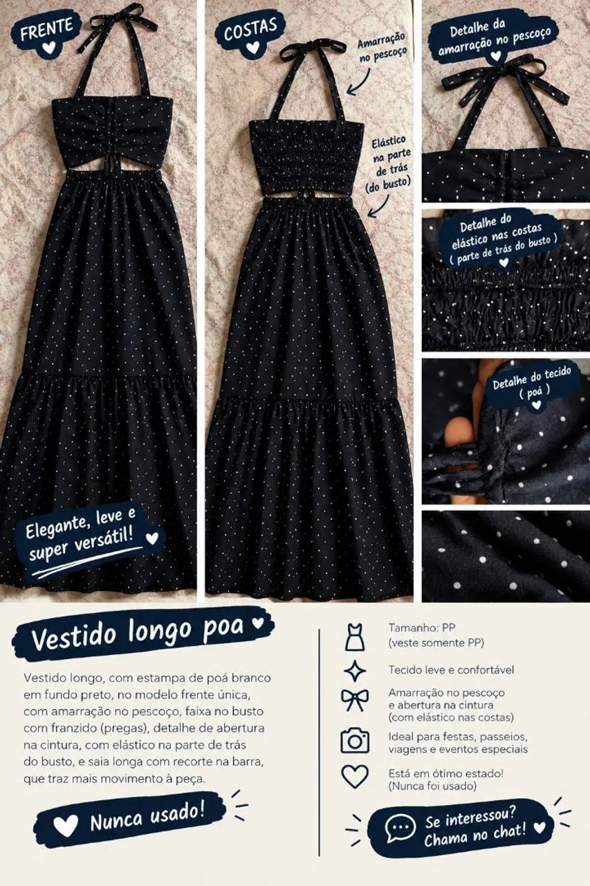 Vestido Longo Poá Preto ?