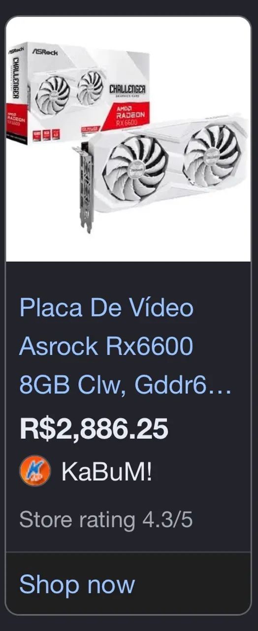 RX6600 branca - Placas de Vídeo - Horto, Belo Horizonte 1543454330