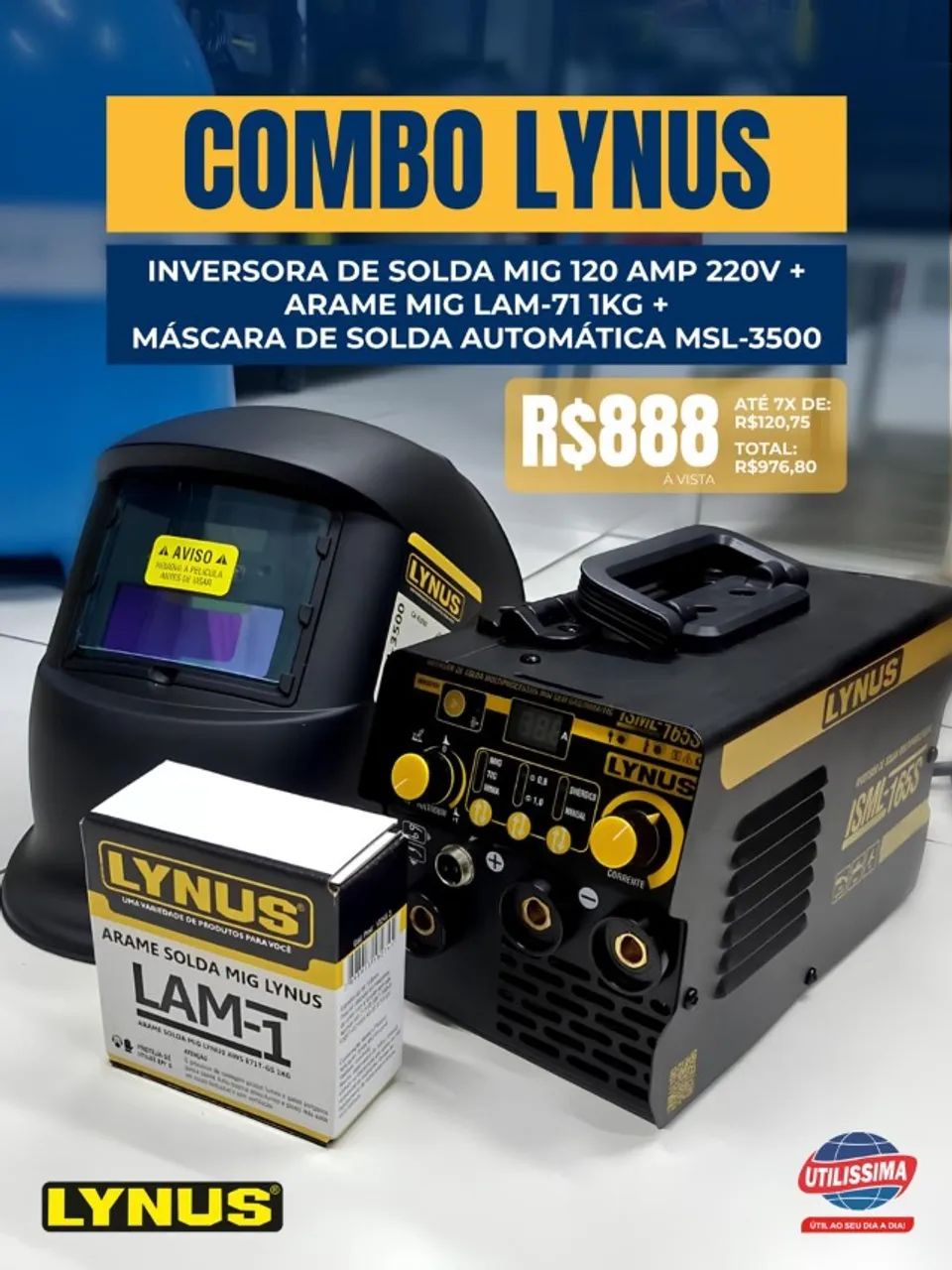 kit 3 peças inversora mascara arame lynus  entrega gratis