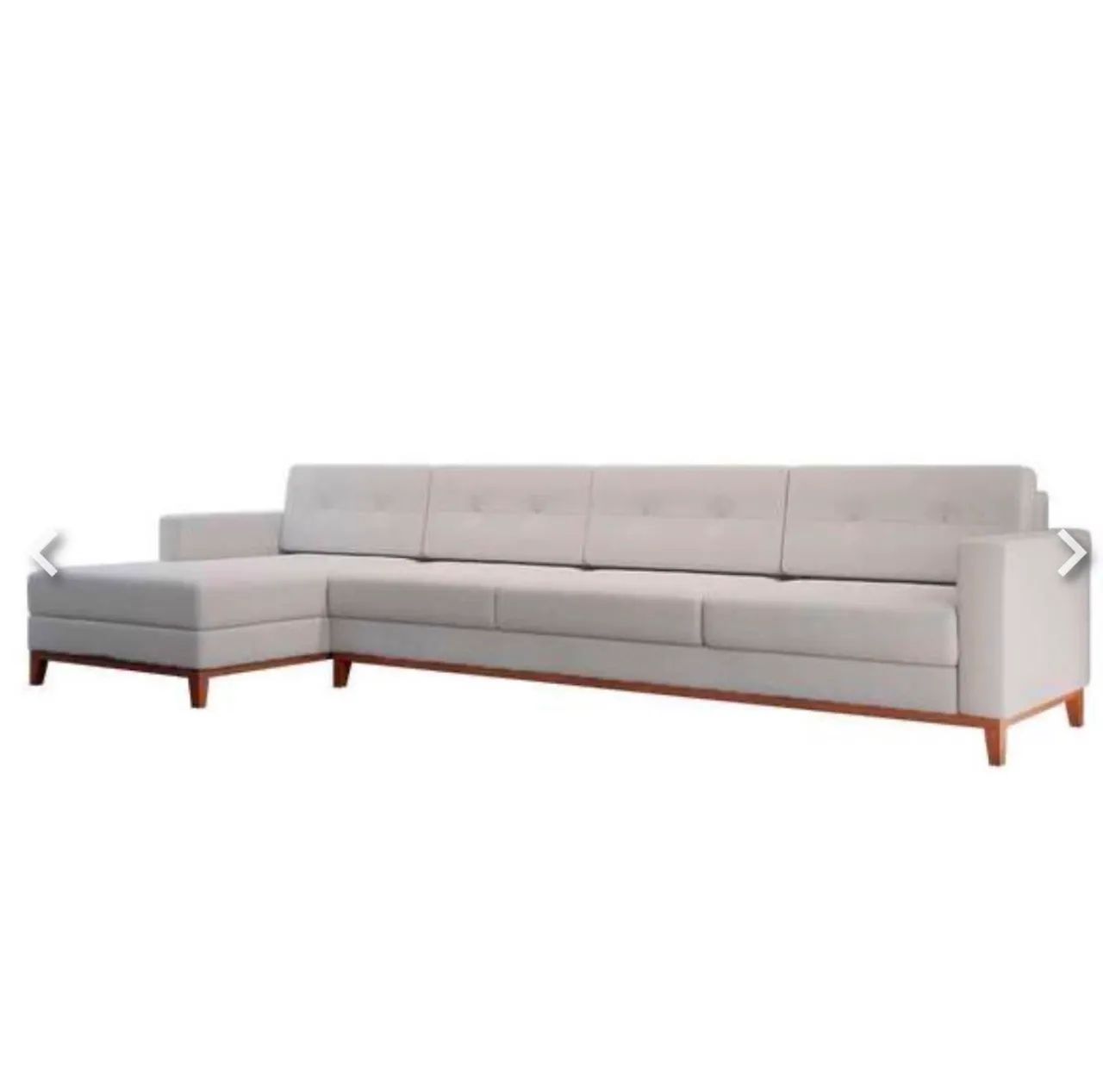 Sofá 4 lugares living com chaise esquerdo pés e base em madeira linho cotton cru - Foto 3
