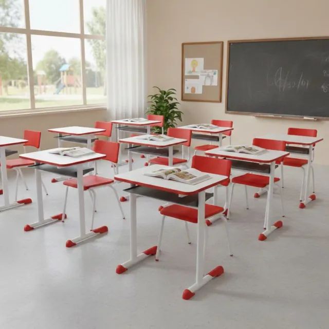 Kit Escolar Individual Infantil Mesa e Cadeira Vermelha Conforto Modelo 40086
