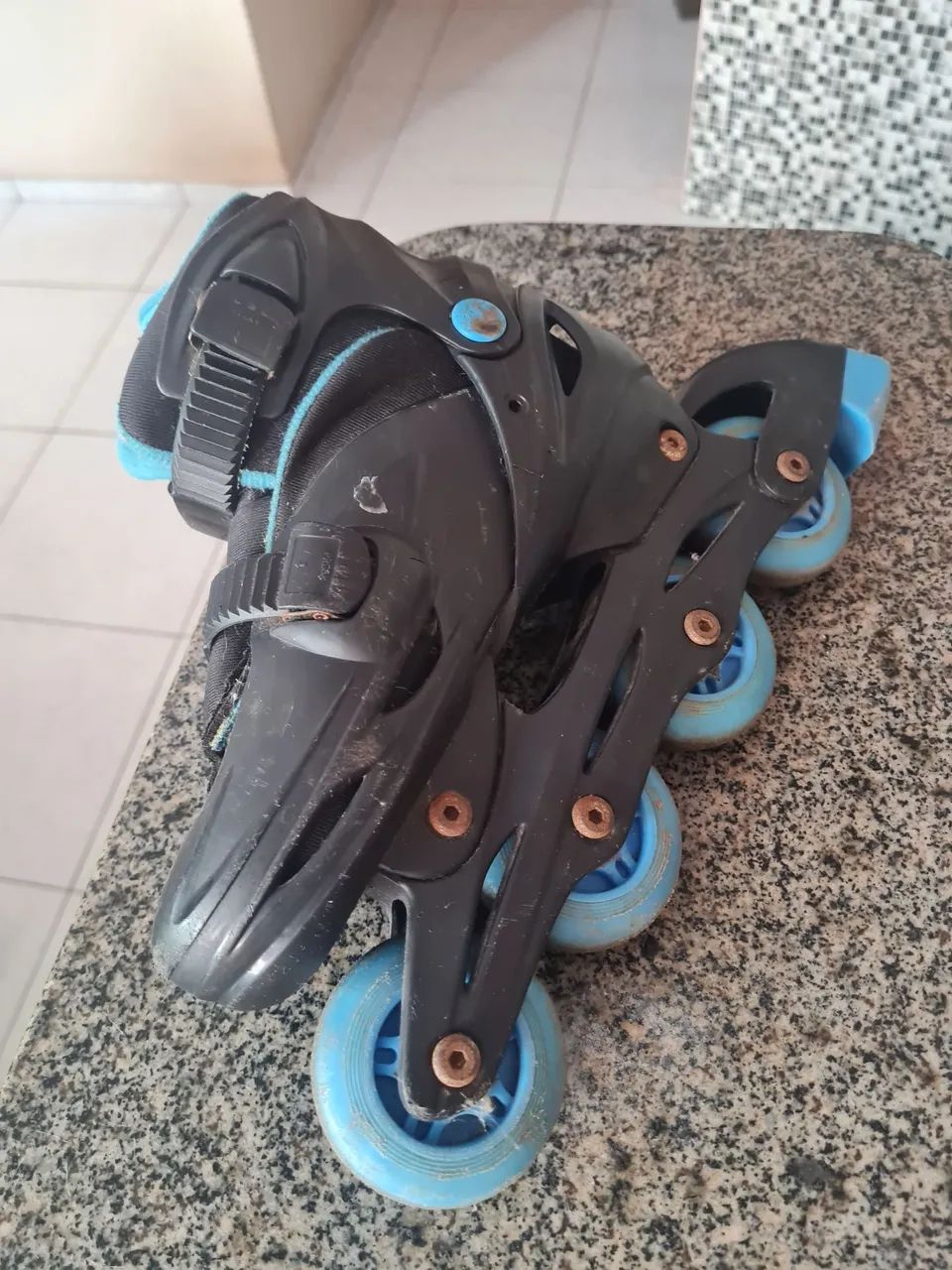Patins Infantil Ajustável 34-35 Azul - Foto 5