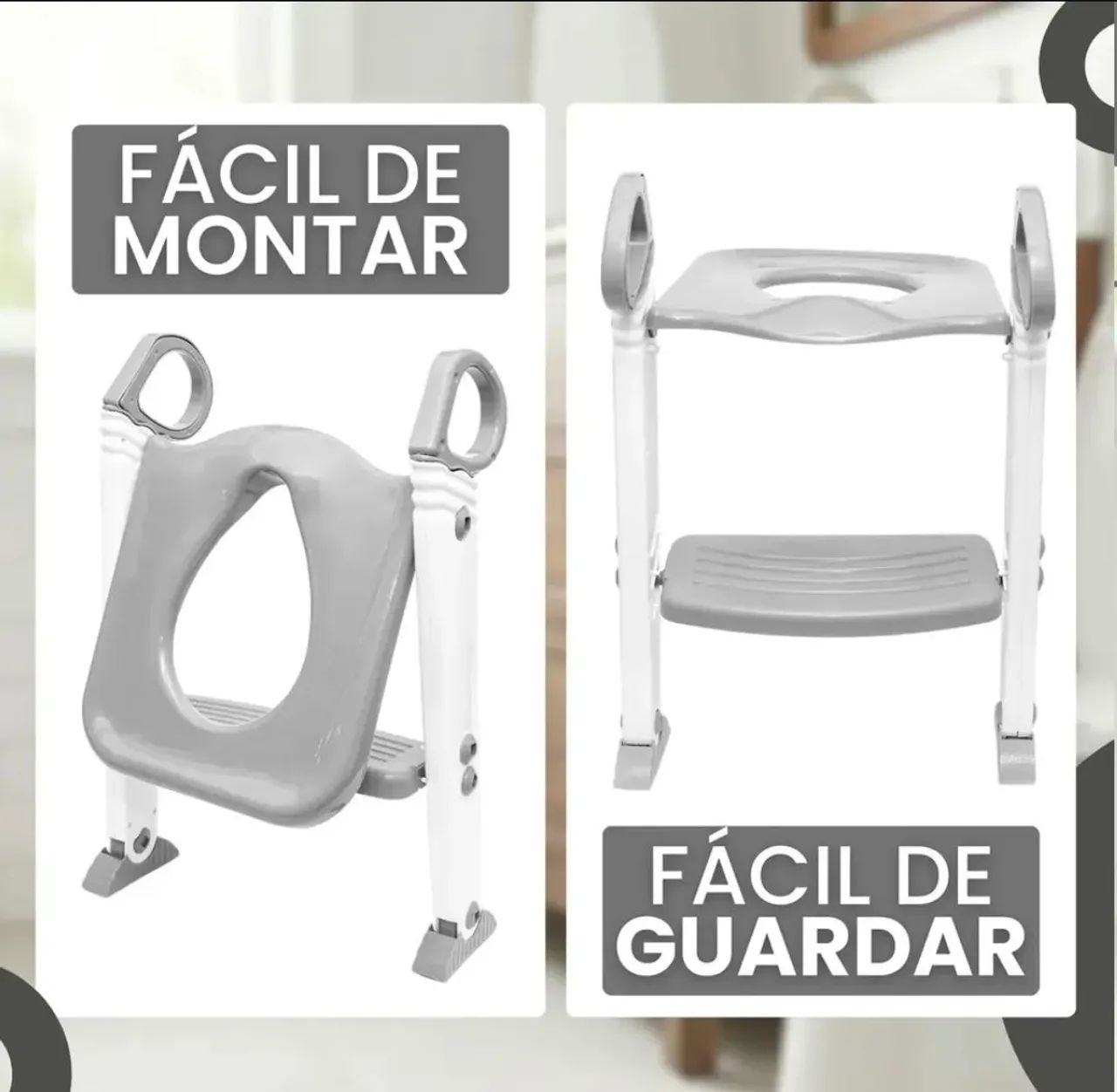 Assento Redutor Infantil Com Escada Para Vaso Sanitário Cor Cinza Liso - Foto 5