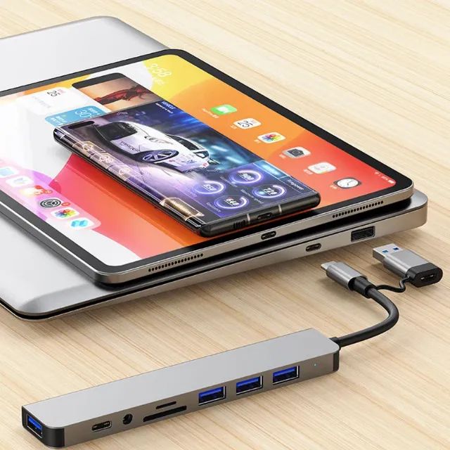 Adaptador Hub Tipo-C 8 em 2 Multifuncional com Entrada SD e Áudio - Foto 3