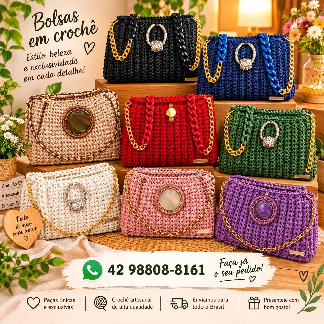 Bolsas e carteiras em crochê 